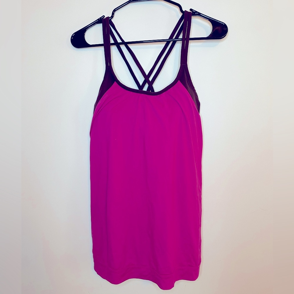 Athleta Pink Crossback Yoga Shirt | M | Built-In Bra